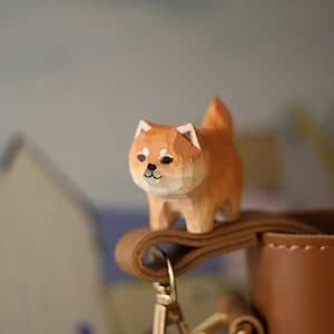 Lovely Small Carved Shiba Inu Figurine for Home Decor, 2" Unique DIY Handmade Wood Akita Dog Art Carving Work for Decoration Collectible Figurines (Shiba Inu)