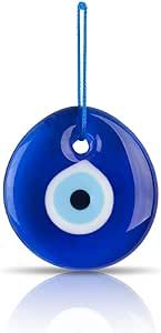 BCS Blue Evil Eye Decor 2.8" Wall Hanging Ornament Glass Handmade Turkish Greek Nazar Amulet Good Luck and Protection Charm for Home, Office, Garden, Door Ojo Turco (in Box)