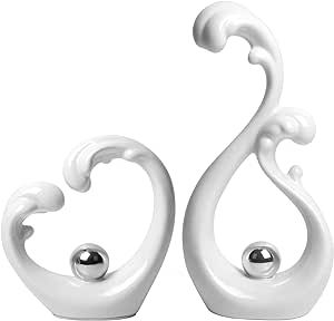 Norrclp Home Decor Modern Abstract Art Ceramic Statue, Ocean Waves Shape Table Decorations for Dining Room Living RoomOffice Centerpieces (White)