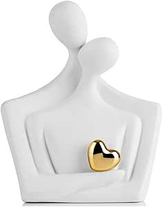 XMGZQ Figure Statue for Home Decorations,Living Room Decorations,Office Decor,Abstract Figurines Decor Items for Shelf,Bookself TV Stand Decor Gold Heart Figurine Hugging Couple White (A)