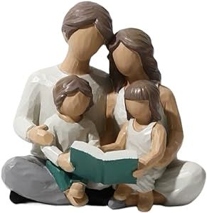 Waowumar Family of 4 Figurines Decor Resin Family Sculpture Parents and Children Statue Gifts for Family Home Decoration for Birthday Thanksgiving Christmas