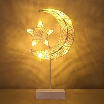 Janchs Upgraded Table Lamp for Ramadan Decorations, Battery Operated Warm White Bright LED Star Moon Shape Desk Lamp,Christmas Wedding Party Ramadan Eid Decoration for Home Romantic Table Lamp