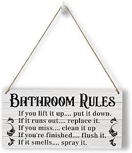 Rustic Bathroom Sign Bathroom Decor Wood Wall Art Wall Hanging Decor Motivational Wooden Decorative Plaque Sign for Home Farmhouse Office Kitchen Bathroom Restroom Bathroom Rules Sign