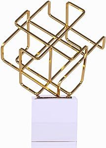 DOVDOV Gold Geometric Decoration, Metal Geometric Knot Statue with Crystal Base Decoration, Unique Home Decor for Room Office Display Shelf entryway Model Home Decor.