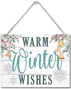 Winter Christmas Wooden Door Hanging Sign, Warm Winter Wishes", Merry Christmas Sign, Winter Sign, Christmas Decor, Christmas Party Supplies Favors, Christmas Gift 10 X 7.8 in