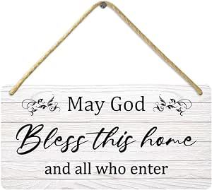 Bless This Home Wall Decor, May God Bless This Home Printed Wood Wall Art Sign Rustic Farmhouse Wood Sign Decor Wall Art for Office Porch Door 12x6 in