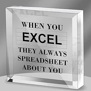 Humorous Crystal Square Acrylic Office Quote for Accountant - Artistic Home Office Desk Decor Gift for Friends and Colleagues - When You Excel They Always Spreadsheet About You