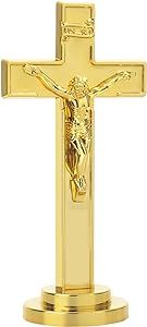 JUXINGDAZYF Crucifix Standing Cross, Plastic Tabletop Wall Hanging Jesus Christ Catholic Cross Crucifix Wall Cross for Home Decor, Devout Gifts (Gold - 7 Inch)
