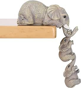 Actua Set of 3 Elephant Sitter Hand Painted Resin Statues, Hanging from The Edge of a Shelf or Table, Suitable for Home Decor, Gifts and Collections,ect.