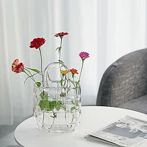Gulploug Glass Purse Vase for Flowers Clear - Unique Handbag Glass Vase for Flowers, Perfect Home Decor Fish Bowl Or Flower Arrangement Container