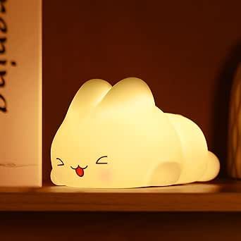 L LOHAS LED Cute Bunny Night Lights, Kawaii Silicone Desk Decor, 16 Colors Decor Lamps with Remote, Rechargeable Nursery Night Light for Kids, Cute Stuff Gifts for Girls, Unique Funny Gifts