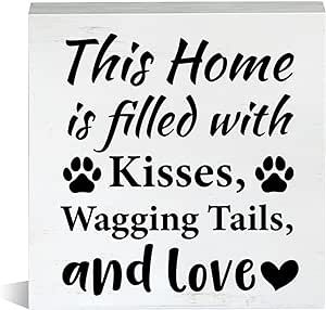 Farmhouse This Home is Filled with Kisses Wooden Box Sign Dog Lovers Wood Block Tabletop Sign Decorative Desk Sign Home Shelf Decor 5 X 5 Inches