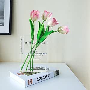 Clear Book Vase for Flowers, Aesthetic Vase Flower Vases Unique Cute Acrylic Vase for Floral Arrangement/Bedroom/Office Home Decor