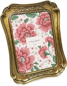 Laura Ashley (5x7 Vintage-Inspired Simple Ornate Picture Frame, Horizontal & Vertical for Tabletop and Wall Display, Home Decor, Floral, Resin Frame (5x7, Gold)