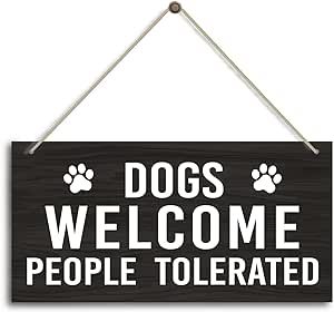 Dog Wall Art Sign Decor, Dogs Welcome People Tolerated, Dog Welcome Sign for Font Door Outside Decor Dog Hanging Wood Wall Art Sign Home Decoration, Housewarming Gifts for Dog Mom Dad Owner Lover