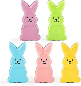 Tuitessine Ceramic Bunny Figurine 5 Pcs Easter Bunny Decor Rabbits Sculpture for Spring Home Decor Tiered Tray Desktop Mantle Shelf Display Ideas Gifts for Easter Spring