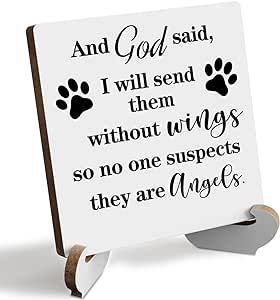 Dog Lover Gifts for Women Men, Pet Lover Gifts I Will Send Them Without Wings Wooden Plaque Sign Decor Present Desk Decorative Sign for Home 4 X 4 Inches