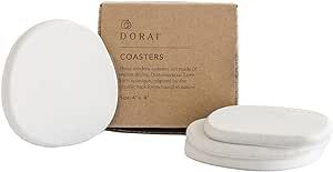Dorai Home Stone Coaster Set – Eliminates Watermarks and Dries Instantly – Functional Design Created for The Modern Home – Set Includes Four Modern Coasters – Sandstone