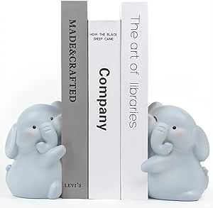 Hug Bookends to Hold Books, Cute Book Ends Decorative Bookends for Shelves, Creative Resin Book Holders for Shelf Desk Home Office Decoration (Elephant)