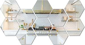Kemmandi 10 Pieces Hexagonal Mirror Wall Mirror Glass Mirror Mirrors Decor for Home Bedroom Living Room