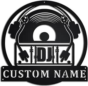 Personalized Disc Jockey Name Sign Decor, Custom DJ Monograph Wall Decor, Metal DJ Home Decor CUSTM Music Turntable Record Metal Wall Art,
