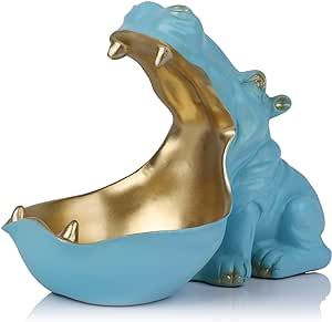 Hippo Figurine Candy Dish & Key Bowl - Unique Resin Hippopotamus Statue for Office Desk & Entry Table Decor - Multifunctional Sundries Container, Jewelry Stand, and Wallet Holder - Cute Hippo Gifts