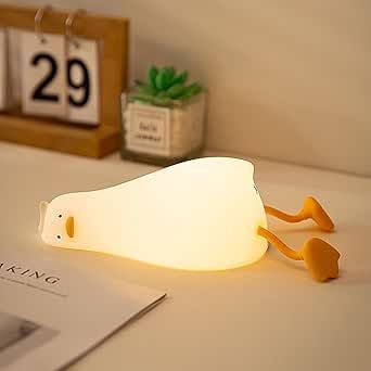 FAMIDUO Lying Flat Duck Night Light, LED Squishy Duck Lamp, with Extra Decor Gifts, 3 Levels Dimmable Ducky Lay Lamp, Duck Light Laying Down, Rechargeable Bedside Touch Soft Lamp for Sleep, Cute Stuff