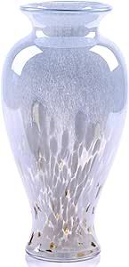 oliruim 11.8" Tall Blown Blue Glass Vase, Colorful Opaque Glass Vase, Unique Design Wide Mouth Art Vase Decoration for Home, Living Room, Dining Table, Pampas Grass Decor (Blue White)