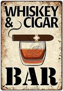 Funny Bar Tin Signs Decor - Whiskey and Cigars Retro Look Poster Metal Sign Accessories - Indoor Outdoor Man Cave Home Pub Garage Basement Vintage Wall Decorations 8x12 Inches - Father's Day Gift