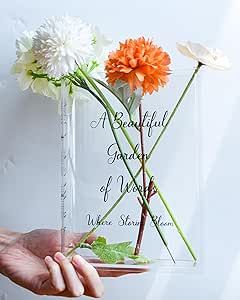 Skywin Acrylic Book Vase Clear - Acrylic Vases for Flowers Aesthetic Room Decor - Clear Book Vase for Flower, Book-Shaped Vase, Acrylic Vases for Centerpieces, or Housewarming Gifts (Black Print)
