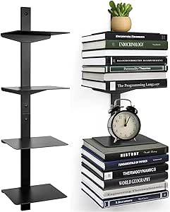 ART-GIFTREE Invisible Floating Bookshelf for Wall Mounted, 4 Tier Vertical Spine Book Tower, Heavy-Duty Metal Book Organizers for Home Office, 2 Pack Black