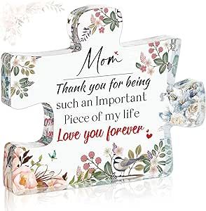 Gifts for Mom Birthday Gifts,Mom Acrylic Sign Plaque Gifts Desk Decorations,Acrylic Block Puzzle Plaque Birthday Present ,Mother's Day Gifts from Daughter Son Moms Ideas