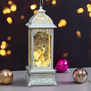 DANVON 12” White Angel with The Pearl Snow Globe Lantern Lighted Box Night Light Battery Or USB Operated Led Lighted Water Glittering Music Playing for Home Decoration