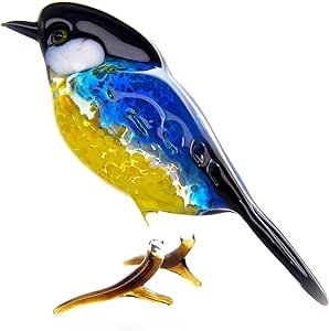 Bird Figurine Hand Blown Art Glass Murano Handmade Miniature Animals Collection Glass Blown Sculpture Glass Ornament Figurine Gifts & Decor Art Glass (Blue)
