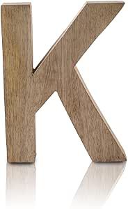 8" Decorative Solid Block Wooden Letters Alphabets Words Natural Finished Wood Freestanding Shelf or Tableware Childrens Baby Names Initials For Bedroom Wedding Birthday Party Home Decor (Letter K)