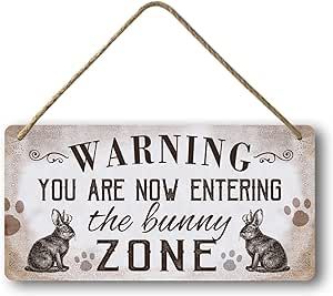 Funny Bunny Wall Decor, Easter Bunny Decorations For Home Rabbit Sign Bunny Poster, Warning You Are Now Entering The Bunny Zone, Cute Bunnies Lovers Room Mom Gifts Farmhouse Door Wood Welcome Signs