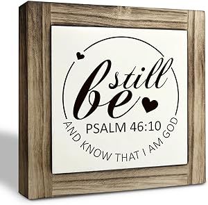 Christian Sign, Box Wood Plaques Desk Decor, Inspirational Wood Sign, Wooden Box Sign Desk Decor, Home Living Room Office Shelf Table Decoration, Be Still and Know That I Am God - Psalm 46:10