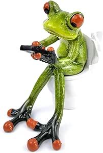 VVGIFTS Frog Figurines Decor Funny Creative Craft Resin Frog Sculpture Statue for Home Office Desk Tabletop Bathroom Decoration, Ornament Gift (Frog Sitting on Toilet)