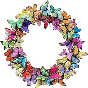 IAMAGOODLADY Easter Decorations,16in Front Door Wreath Metal Butterfly Wall Decor Spring Summer Floral Wreaths for Indoor Outdoor Home Office Front Porch Hanging Decoration Lightning Deals of Today