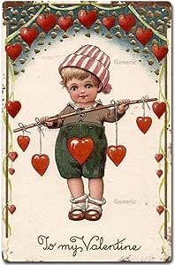 Cute Boy with Hearts Vintage Tin Sign Valentine Metal Sign Valentine's Day Gifts Wall Decor Home Office Bedroom Living Room Coffee BarDecor Gifts Tin Sign Home Decor Home Art Wall Art Poster 6 * 8 in
