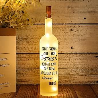 FIAHOSEY Friends Gift for Women, Unique Birthday Gifts for Women Girls Female Friendship Decorative Wine Gifts Lighted Bottle for Woman Who Has Everything