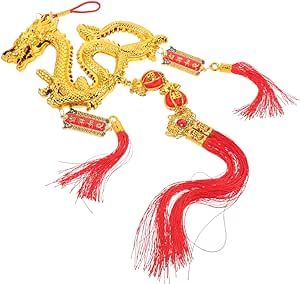 BESPORTBLE 2024 Gold Feng Shui Hanging Pendants Chinese Knot Tassel Chinese Zodiac Dragon Pendant Chinese Car Hanging Accessories Chinese Dragon Lantern Fengshui Decor Charm Ornament Fabric