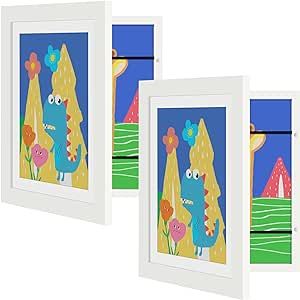 upsimples 2 Pack Kids Art Frames 10x12.5, Front Opening 8.5 x 11 Frame for Artwork Display & Storage Holds 50, Kids Artwork Frames Changeable for Children Art Projects, Drawings, 3D Art, Crafts, White