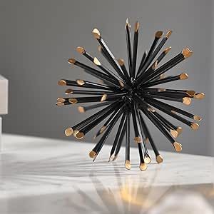 Retrome 6.5 Inch Starburst Table Decoration, Modern Metal Decorative Spike Tabletop Sculpture Shelf Accents, Black & Gold