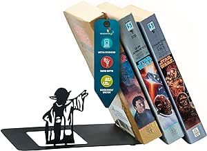 Renovatio Metal Bookend Master - Cute, Unique, Geeky Anime Bookends for Home, Office & Kids Room - Black Metal Book Ends, Cool Stopper & Shelf Holder - Heavy Duty, Non-Slip- Free on Prime,10-inch Size