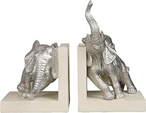 Heavy Duty Bookends Home Decor - Set of 2 Resin Non-Skid Elephant Bookends Modern Decorative Bookends Elephant Statue Elephant Decor for Bookshelves Office Desk Living Room 6 * 8 * 9.5 Inch Braxio