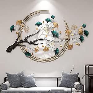 3D Ginkgo Leaf Metal Wall Art Handmade Wall Sculpture Home Decor Unique Leaf Wall Art Metal Wall Art Decor Sculpture 53" x 33" Large Golden Wall-Mounted Home Decor for Bedroom Office Study Dining Room