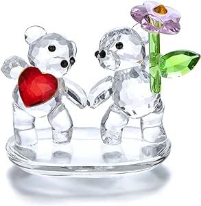 H&D HYALINE & DORA Crystal Bear Figurine Handmade Collectible Glass Couple Bears Ornaments Animal Statue Home Decor Christmas Valentine's Day Gift