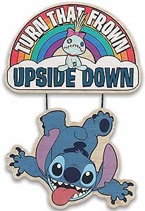 Open Road Brands Disney Lilo and Stitch Turn That Frown Upside Down Linked Hanging Wood Wall Decor - Fun Stitch Decoration for Kids' Bedroom or Play Room