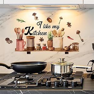 Kitchenware Utensil Shelf Wall Stickers, sacinora I Love My Kitchen DIY Wall Decals Removable Vinyl Peel and Stick for Kitchen Dining Restaurant Baking Room Bar Home Decor